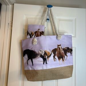 Horse Print Tote Bag with Pouch